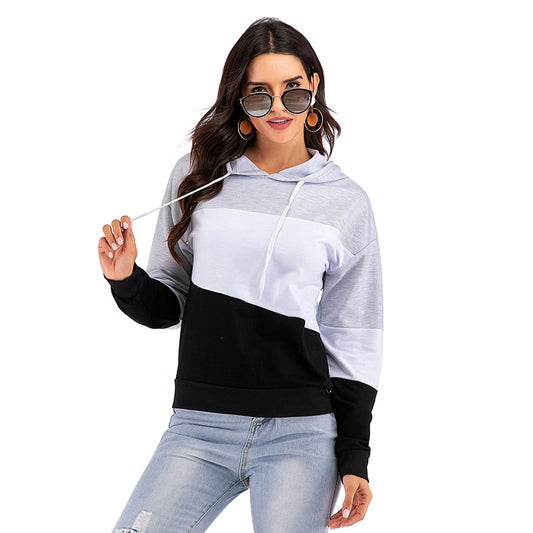 LOVECCR ebaywish 2025 New autumn contrasting color splicing bottoming hooded sweater women's long sleeves loose casual