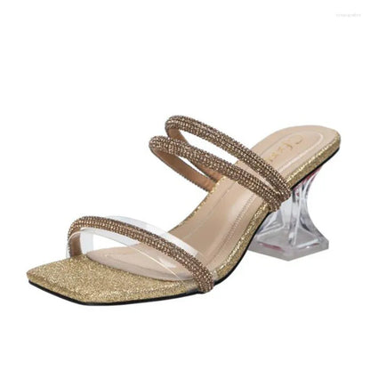 Slippers  Women High Heels Female Fashion Pumps Square Toe Transparent Casual Slides Ladies Flip Flops Shoes