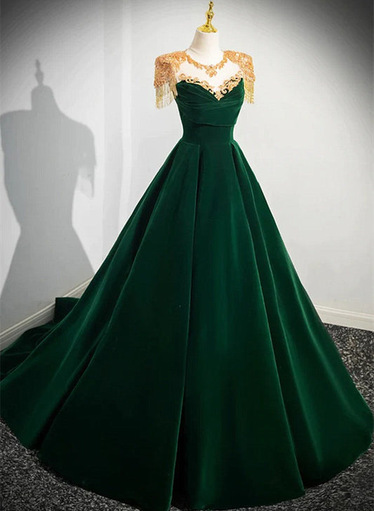 LOVECCRDark Green Velvet A-line Long Prom Dress, Dark Green Evening Party Dress