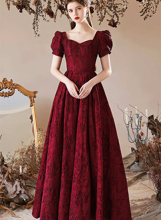 LOVECCRWine Red Sweetheart Floral A-line Prom Dress, Wine Red Evening Dress Party Dress