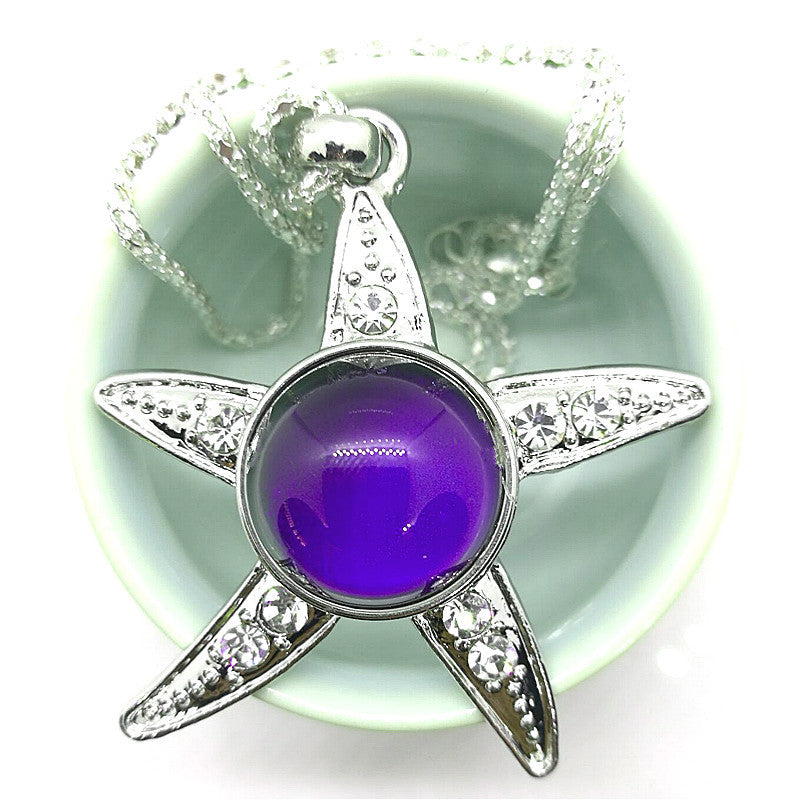 Color-Changing Necklace Temperature-Sensitive Mood Temperature-Changing Gem Diamond-Embedded Starfish Pendant Necklace Birthday Gift Student Gift Couple