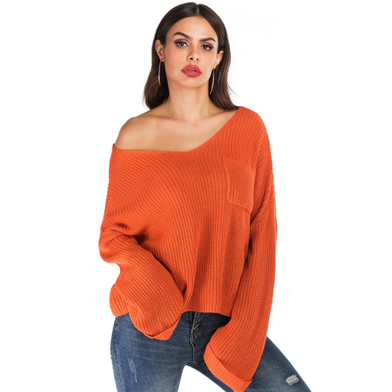 LOVECCR popular  New 2025 Popular trade women's clothing autumn and winter lazy wind long-sleeved solid color knitted sweater jumper