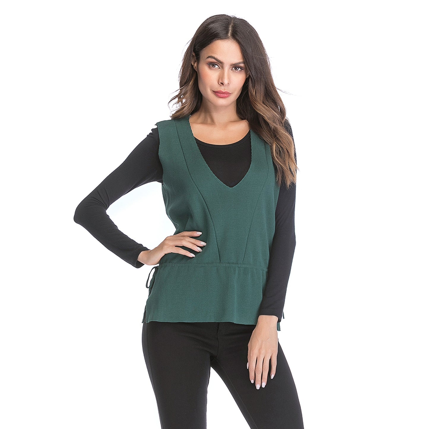 LOVECCR popularwish popular  New women's pullover V-neck solid color top knitted vest women's winter wear