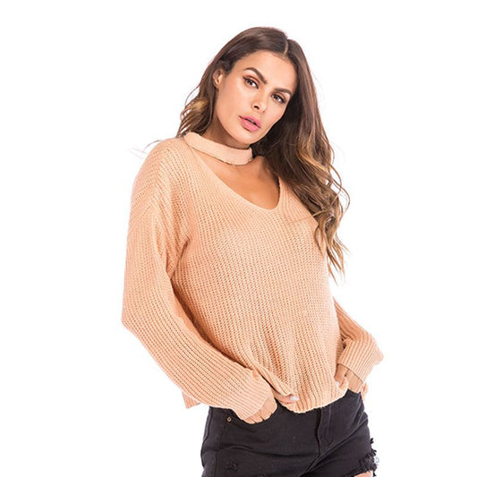 LOVECCR New Popular trade women's clothing new V-neck pullover top wear neck loose knitted sweater women