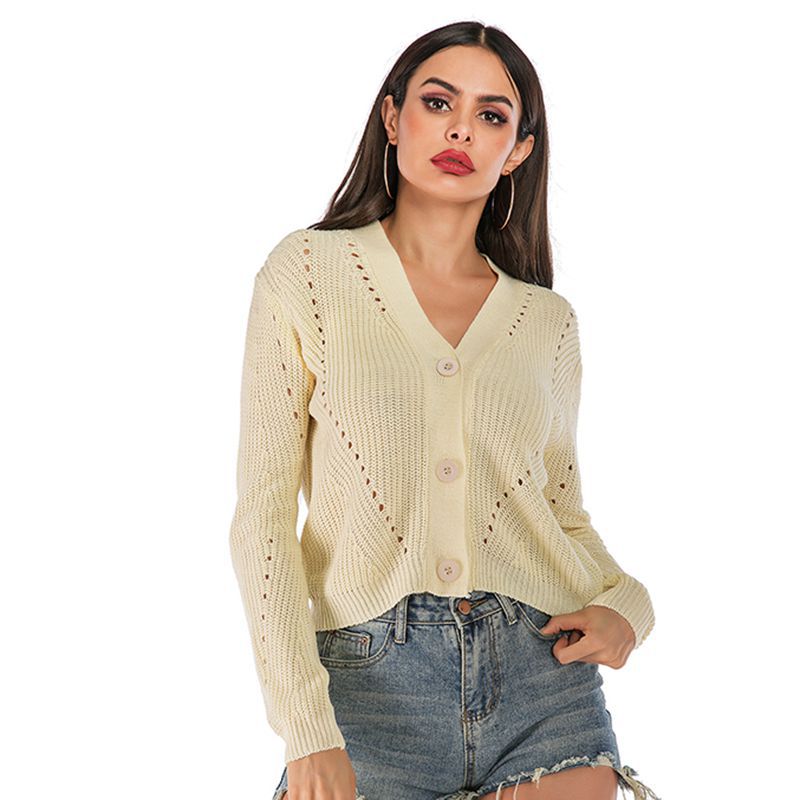 LOVECCR Hot  Europe, America, Autumn and Winter Hot Trade New Hollow Cardigan Lazy Wind Women's Sweater Women's Wear Knitted Sweater