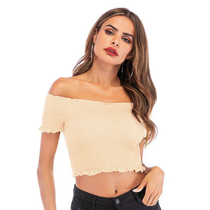 LOVECCR popular 2025 Popular trade women's clothing summer new fashion pleated tube top slim one-word collar short button top