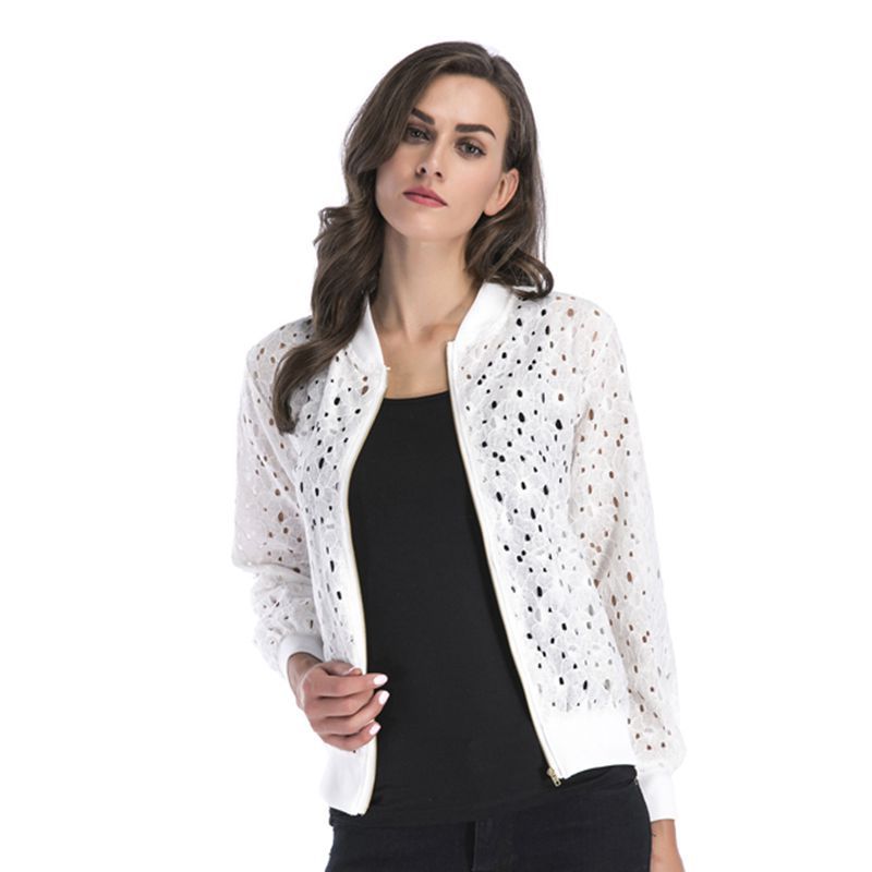 LOVECCR Hot autumn new lace hook-up hollow blouse zipper cardigan, long-sleeved jacket women