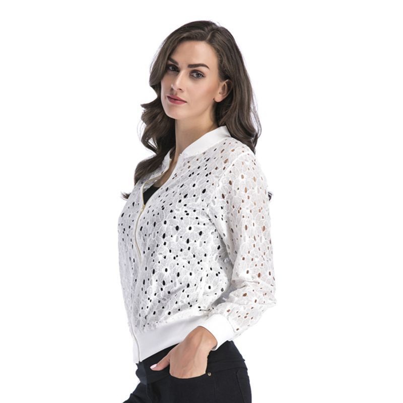 LOVECCR Hot autumn new lace hook-up hollow blouse zipper cardigan, long-sleeved jacket women