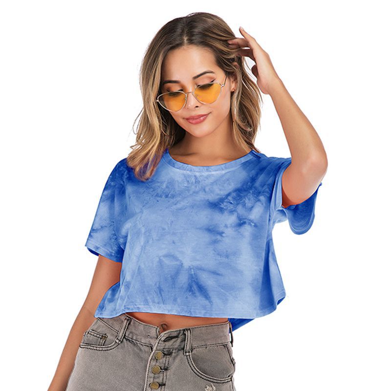 LOVECCR New popular summer women's tie-dye short-sleeved t-shirt women's Popularan, 2025n and Popular trade versatile short navel top