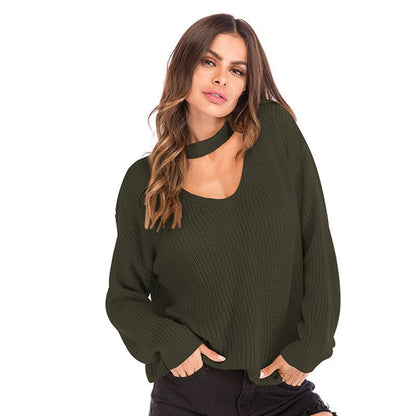 LOVECCR New Popular trade women's clothing new V-neck pullover top wear neck loose knitted sweater women