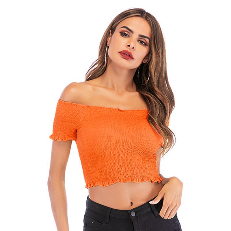 LOVECCR popular 2025 Popular trade women's clothing summer new fashion pleated tube top slim one-word collar short button top