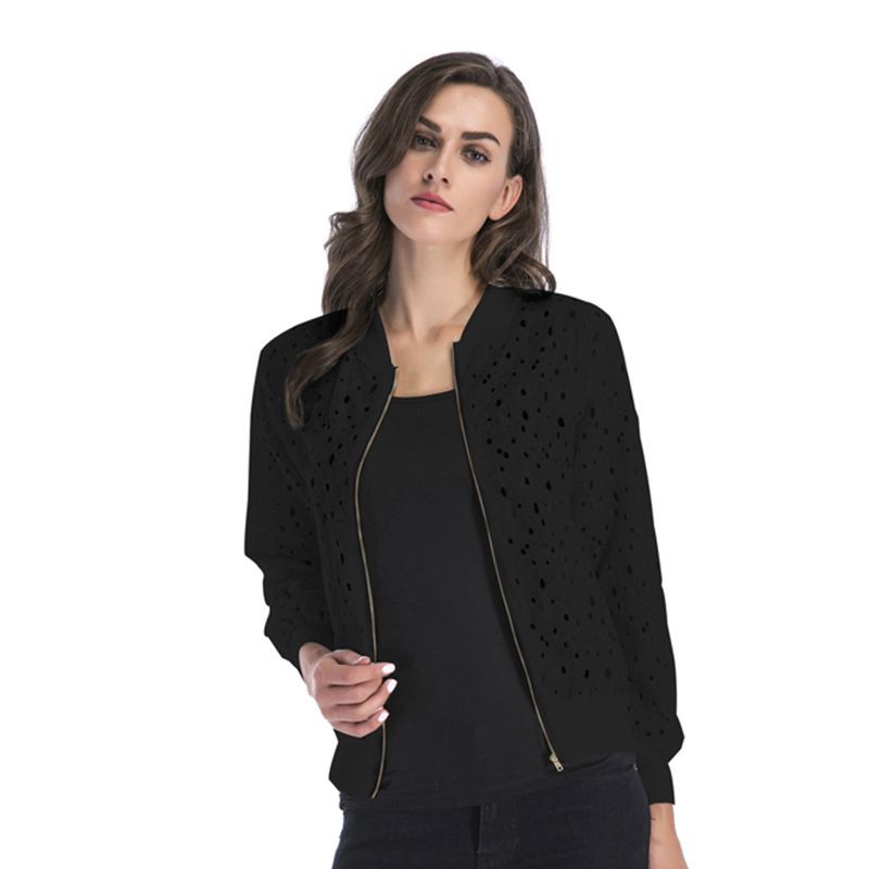 LOVECCR Hot autumn new lace hook-up hollow blouse zipper cardigan, long-sleeved jacket women