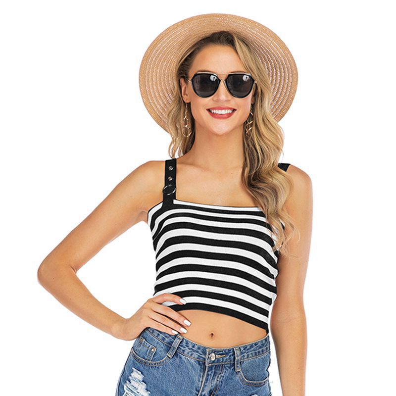 LOVECCR 2025 New knitted vest women's sexy versatile suspender bottoming shirt ins trendy striped contrasting short top