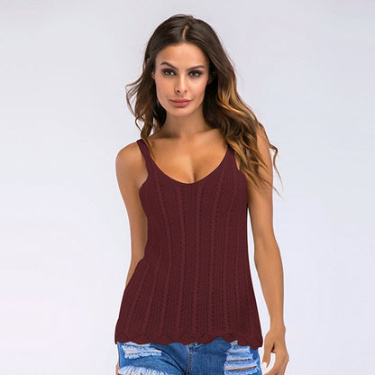 LOVECCR New hollow knitted sling vest women's autumn Popular and 2025 popular sexy U-neck versatile bottomed sleeveless top