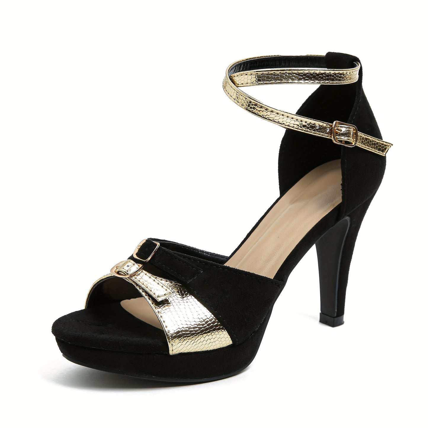 Chunky Block Heel Sandals - Seductive Peep Toe, Adjustable Cross Buckle Strap, Classic DOrsay Style - Perfect for Fashion-Forward Women, Ideal for Parties and Proms