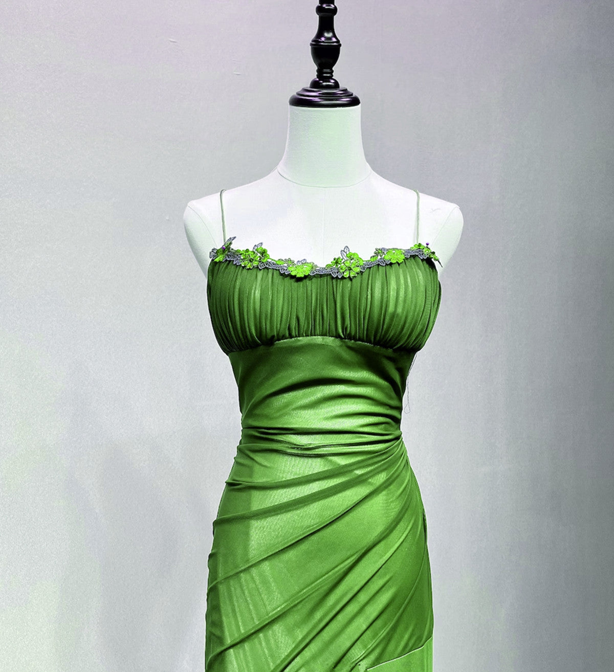 LOVECCRGreen Straps Lace-up Formal Dress Evening Dress, Green Spandex Prom Dress