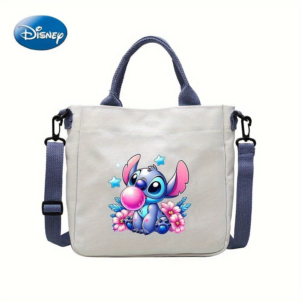 Disney Licensed Stitch Canvas Tote Bag, Student Shoulder Crossbody Bag With Removable Strap