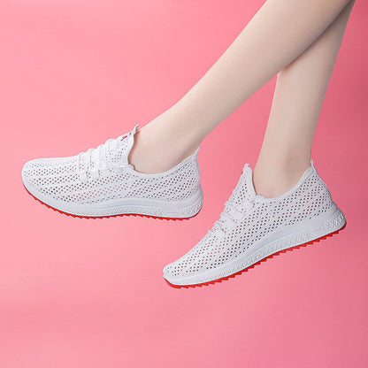 loveccr Old Beijing Cloth Shoes Casual Slip-on White Shoes Women's Summer Mesh Shoes Sneaker Soft Bottom Square Dance Mom Shoes