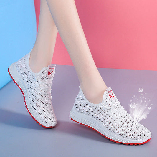 loveccr Old Beijing Cloth Shoes Casual Slip-on White Shoes Women's Summer Mesh Shoes Sneaker Soft Bottom Square Dance Mom Shoes