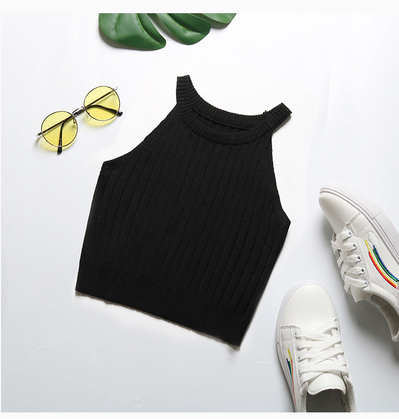 LOVECCR 2025 Express popular sports short vest women's summer neck knitting slim tube top small suspender top