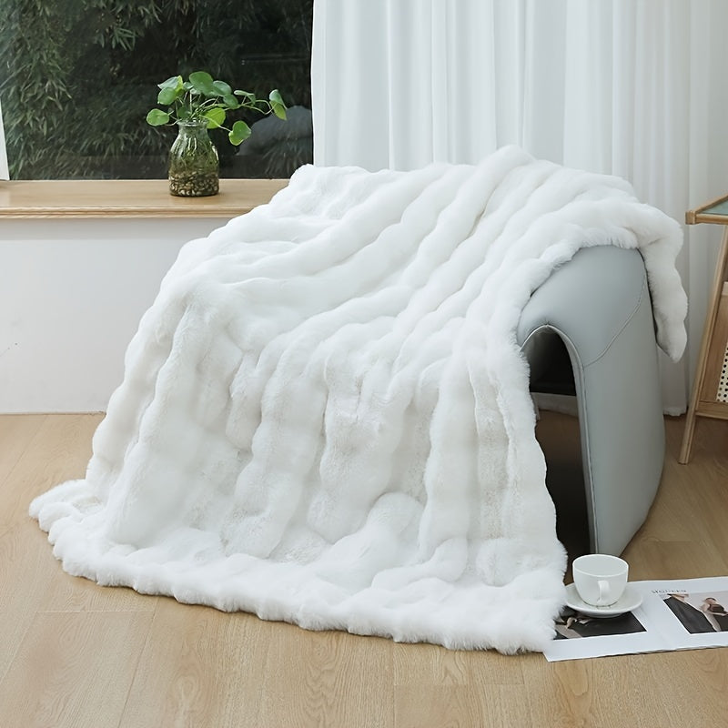 1pc, Tuscany Blanket, High-end Imitation Rabbit Blanket, Bubble Fleece Blanket, Double-sided Thickened Office Nap Blanket, Sofa Throw Blanket, Winter Warm Style, Four Seasons Universal Style