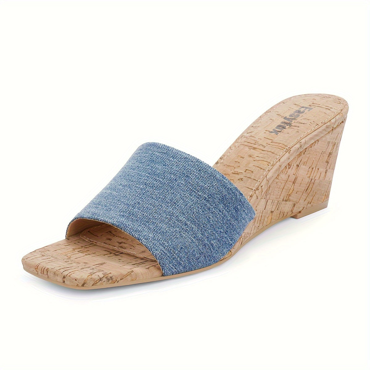 Mid Heel Wedge Sandals for Women - Comfortable Slip-on Open Toe Square Toe Heeled Shoes with Microfiber Artificial Leather Upper, Superfine Fiber Insole, and Rubber Sole - All-Season Fashion Square Toe Mules