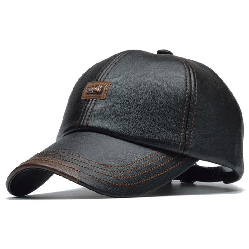 Premium Mens PU Leather Baseball Cap - Durable & Stylish - Versatile Fashion Accessory for Everyday Wear