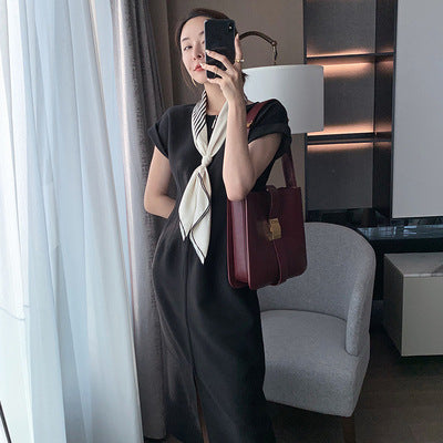 LOVECCR Celebrity Style a Sense of Sculpture White Tea Skirt Temperament Goddess Style Design Sense Waist Slimming Long Dress Summer