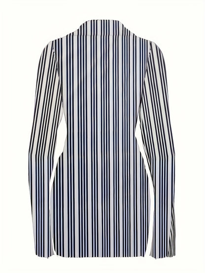 Chic Striped Two-piece Set - Comfortable Long Sleeve Shirt with Button Detail & Flattering High Waist Skirt - Womens Casual Everyday Outfit