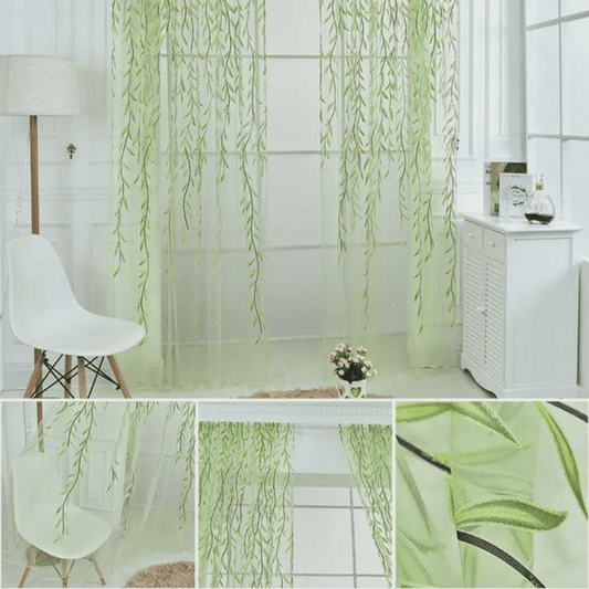 1pc Elegant Leaf Pattern Green and Purple Sheer Tulle Curtain - Soft, Breathable, and Light-Filtering Window Treatment for Living Room, Bedroom, Balcony - Adds Elegance and Sophistication to Any Room, Easy to Hang and Maintain