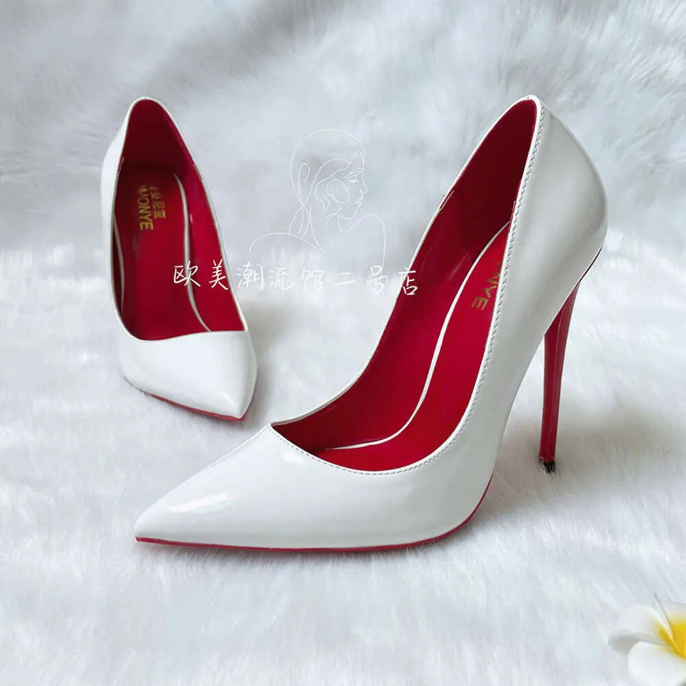 Free Shipping Discount TOMONYE White Patent Leather Woman Lady Evening Party 12Cm High Heel Ladies Shoes Pump Plus Big Size 46