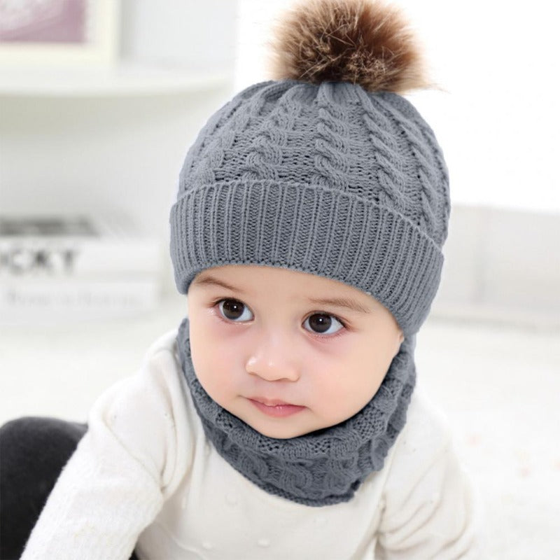 Winter Knit Beanie, Scarf And Mittens Set For Kids, Unisex Casual Warmth Hat, Scarf And Gloves With Pom-Pom, Cozy Autumn Accessories For Boys And Girls, For Outdoor Play