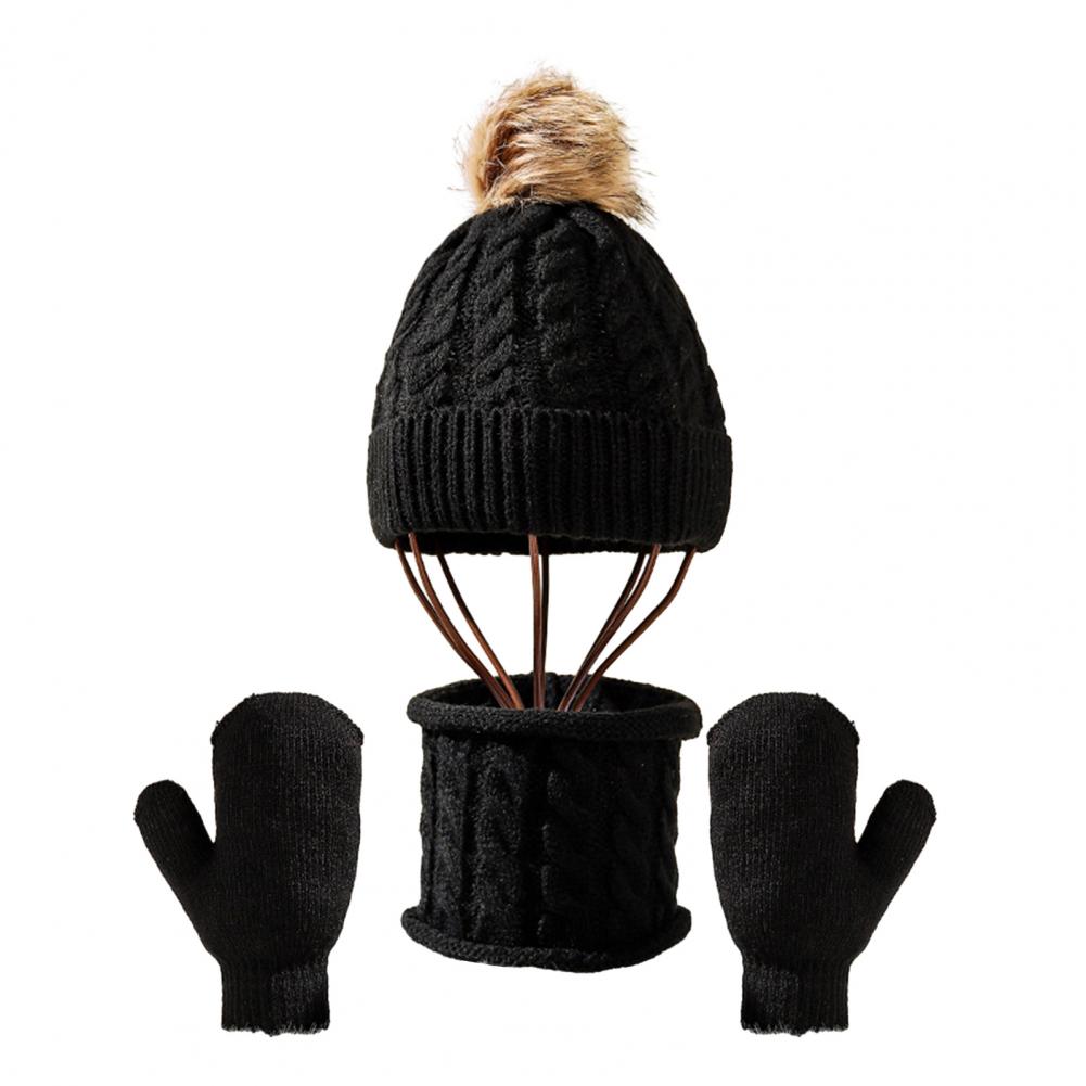 Winter Knit Beanie, Scarf And Mittens Set For Kids, Unisex Casual Warmth Hat, Scarf And Gloves With Pom-Pom, Cozy Autumn Accessories For Boys And Girls, For Outdoor Play