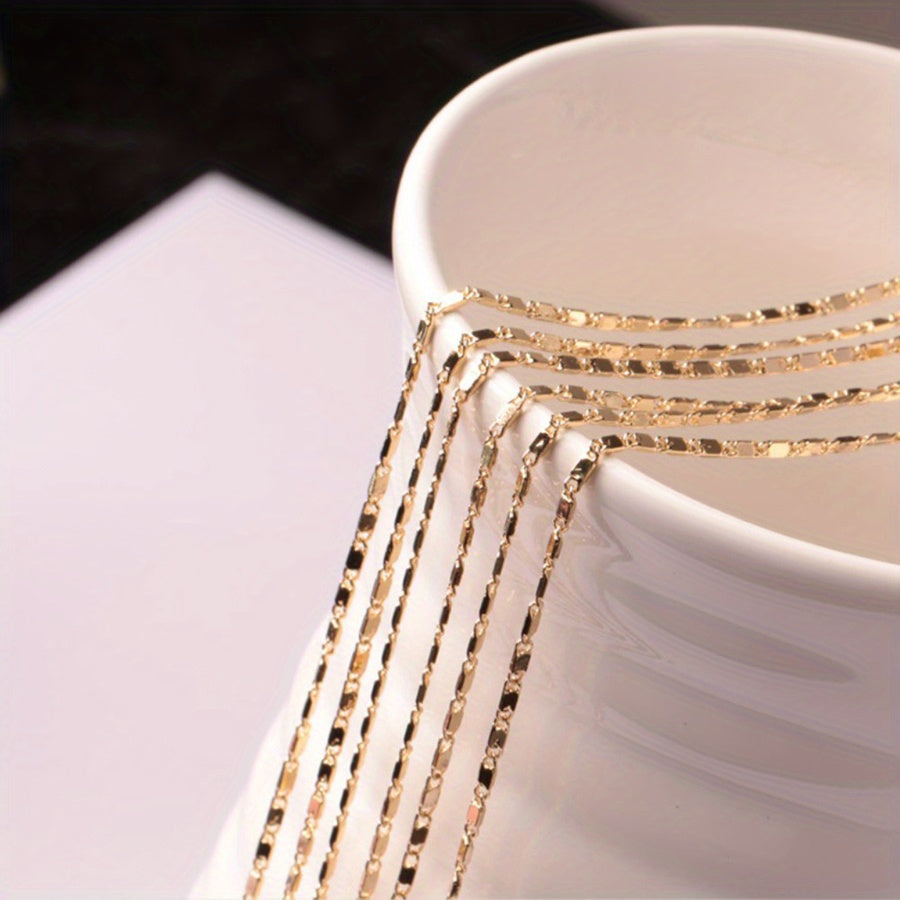 1pc Chic Italian 2MM Flat 18K Gold Plated Punk Necklace Chain - Unisex DIY Link Fashion Jewelry for Style Mavens