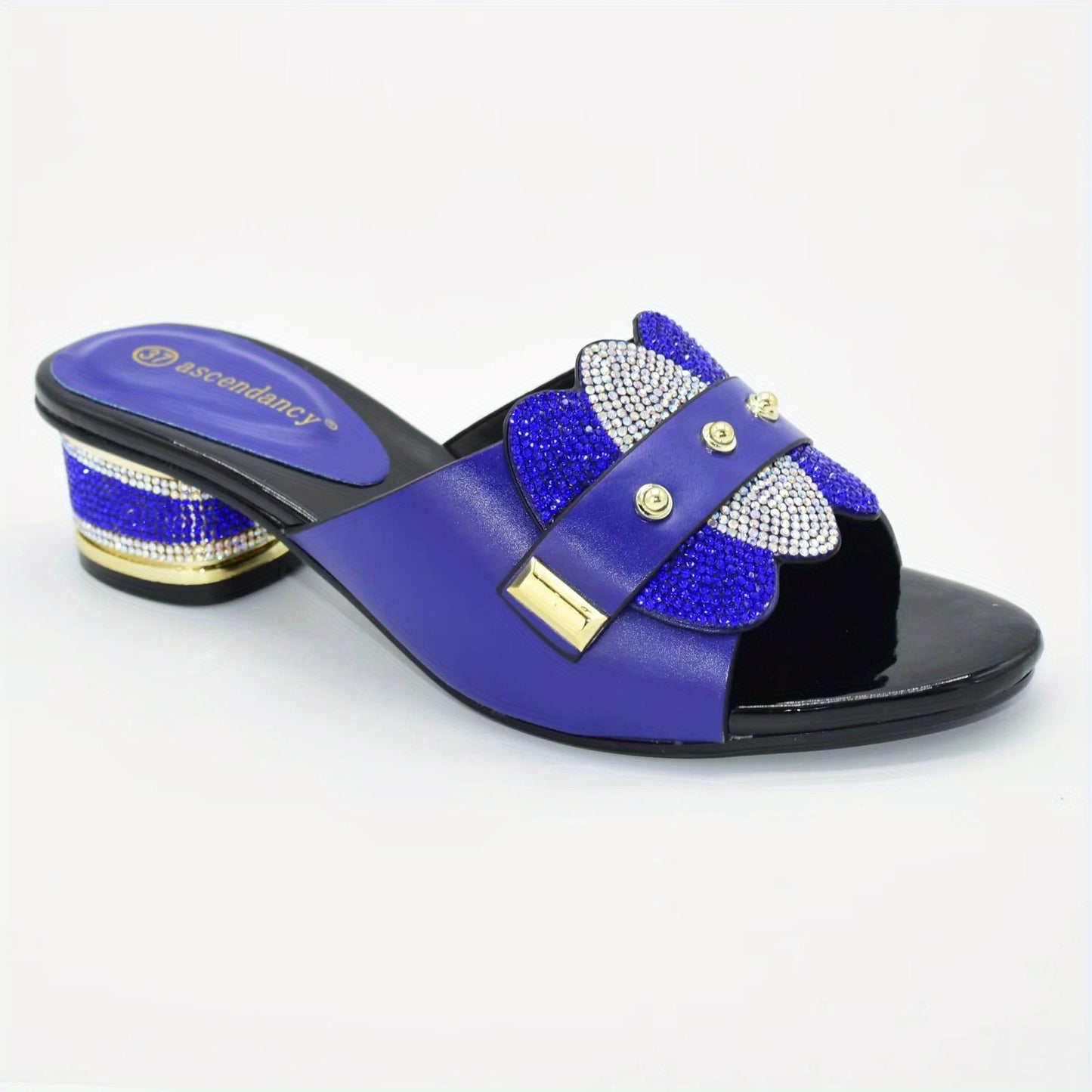 Chic Rhinestone-Embellished Open-Toe Sandals - Comfy Microfiber Leather Slip-Ons with Low Block Heel for Stylish All-Season Wear