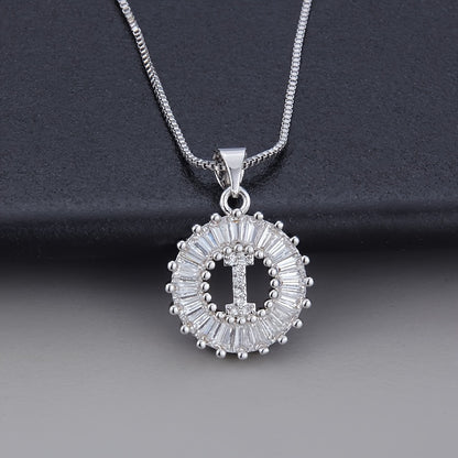 Silver Color Round Small 26 Letters Pendant Necklace Inlaid Zircon Women's Elegant Jewelry Gift