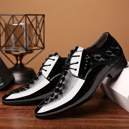 Plus Size Men's Luxurious Faux Patent Leather Upper Plain Toe Derby Shoes - Comfortable Non-Slip Rubber Sole, Durable, Breathable, and Water-Resistant Dress Shoes for Wide Feet - Ideal for Formal Occasions and Business Meetings