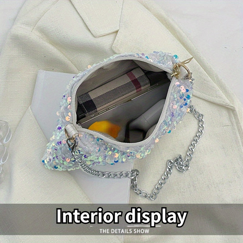 Fashion Glitter Shoulder Bag, Trendy Sequin Underarm Bag, Women's Stylish Handbag & Purse for Carnaval Music Festival