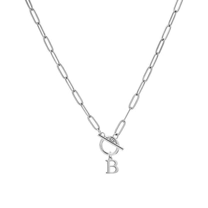 Chic Initial Pendant Necklace - Durable Stainless Steel with Trendy Toggle Clasp & Paperclip Chain - Personalized Style for Womens Fashion