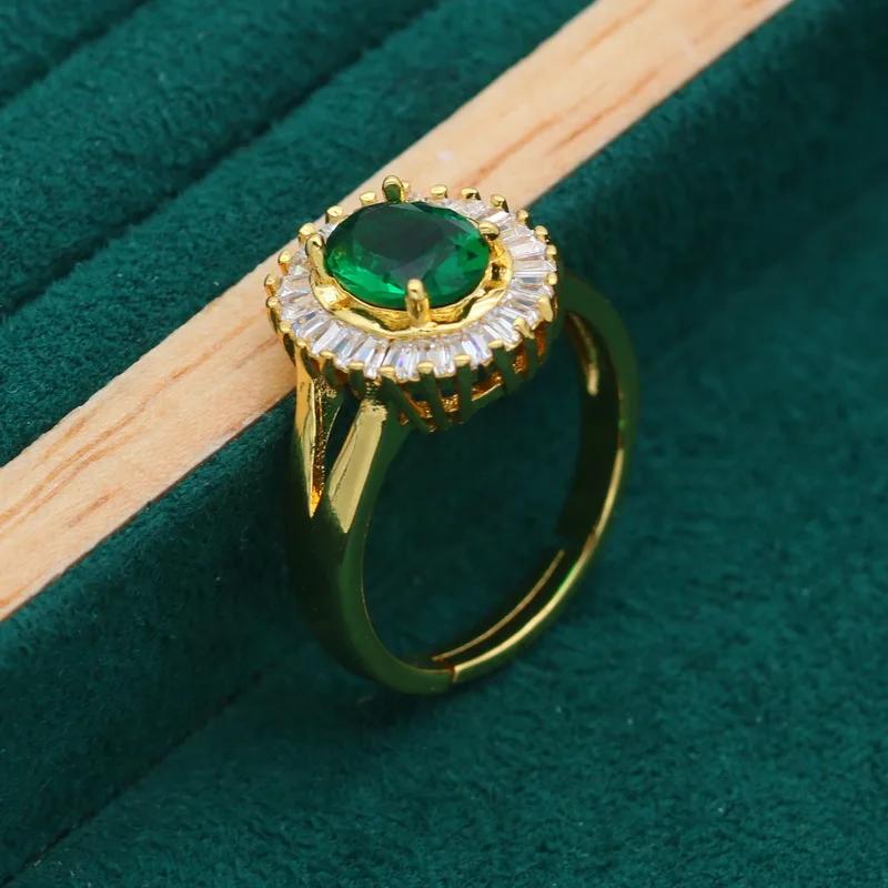 Stud Earrings + Ring + Necklace + Bracelet Elegant Jewelry Set 18k Gold Plated Inlaid Emerald Stone Wedding Jewelry Gifts For Eid