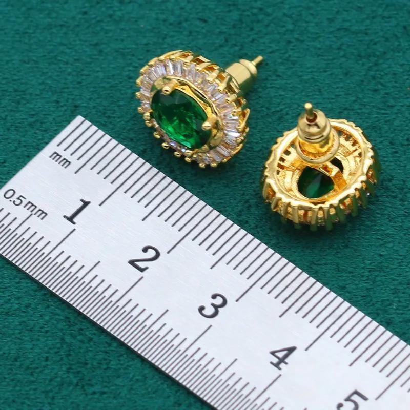 Stud Earrings + Ring + Necklace + Bracelet Elegant Jewelry Set 18k Gold Plated Inlaid Emerald Stone Wedding Jewelry Gifts For Eid