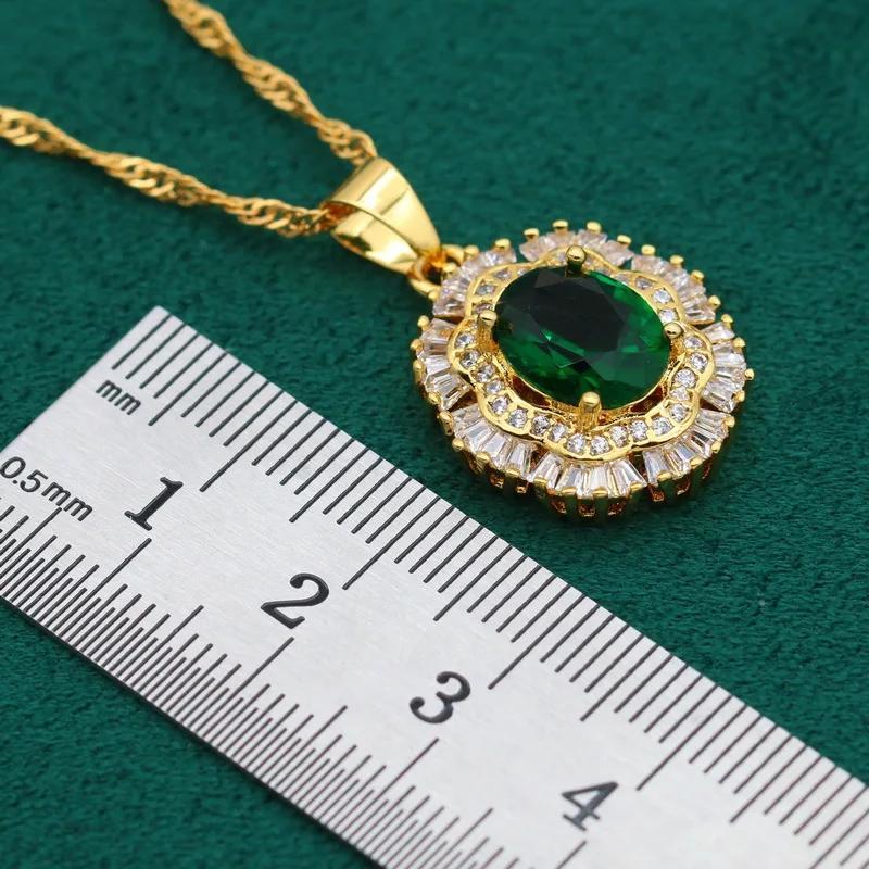 Stud Earrings + Ring + Necklace + Bracelet Elegant Jewelry Set 18k Gold Plated Inlaid Emerald Stone Wedding Jewelry Gifts For Eid