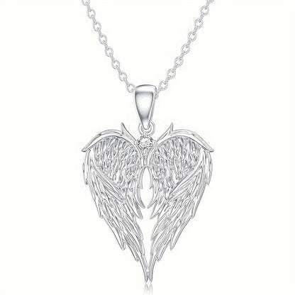 Elegant Angel Wing Heart Shaped Pendant Necklace, Exquisite Fashionable Elegant Versatile Banquet Party Daily Wear Jewelry Gift For Women