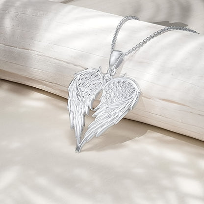 Elegant Angel Wing Heart Shaped Pendant Necklace, Exquisite Fashionable Elegant Versatile Banquet Party Daily Wear Jewelry Gift For Women