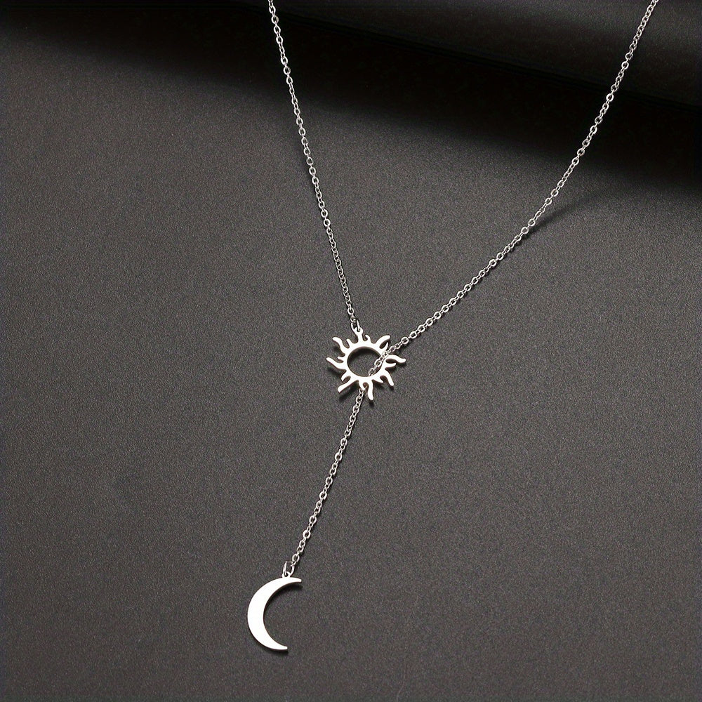 1pc Sun & Moon Necklace - 18K Gold Plated, Boho Chic, Delicate Design for Parties & Gifts, Ramadan Elegance