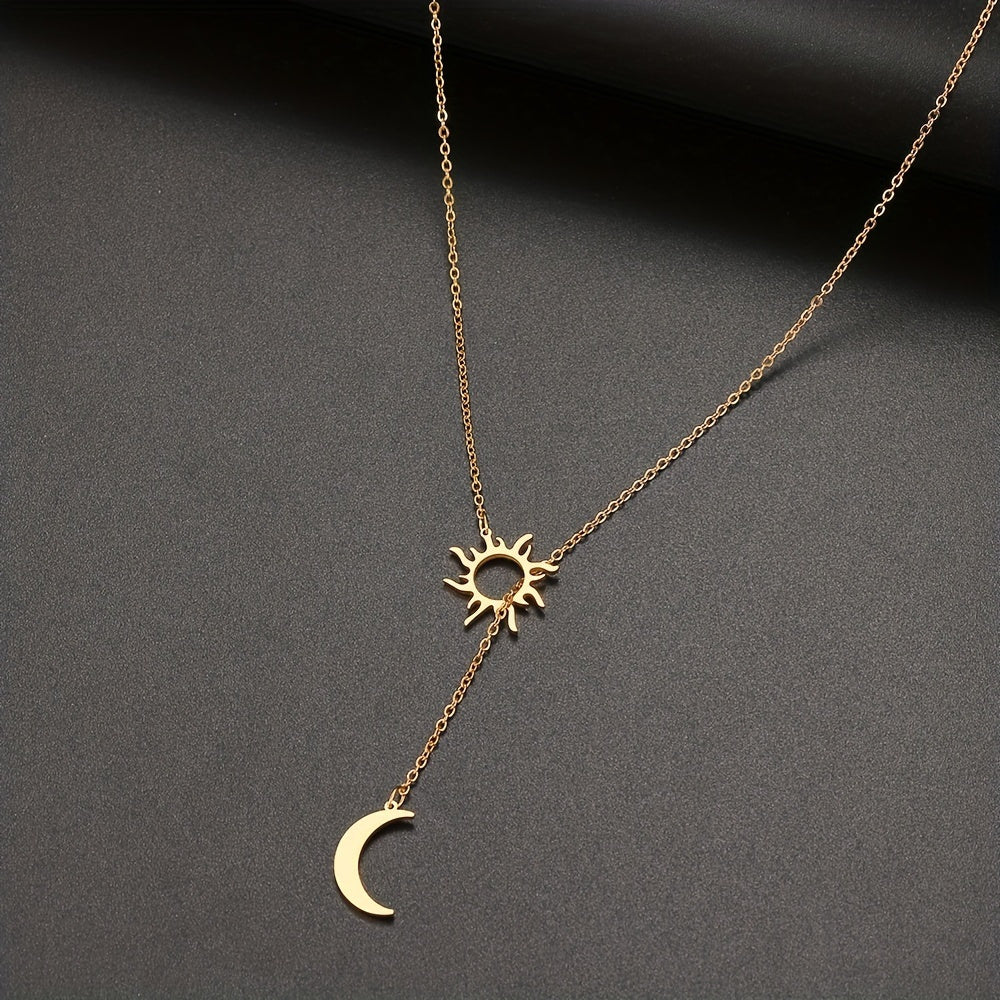 1pc Sun & Moon Necklace - 18K Gold Plated, Boho Chic, Delicate Design for Parties & Gifts, Ramadan Elegance