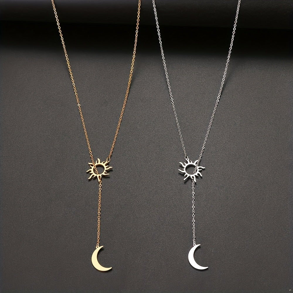 1pc Sun & Moon Necklace - 18K Gold Plated, Boho Chic, Delicate Design for Parties & Gifts, Ramadan Elegance