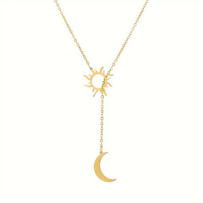 1pc Sun & Moon Necklace - 18K Gold Plated, Boho Chic, Delicate Design for Parties & Gifts, Ramadan Elegance