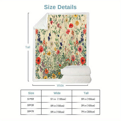 Floral Series Flannel Fleece Throw Blanket - All-Season Lightweight Soft Cozy Polyester - Woven Contemporary Style for Sofa, Couch - Printed Bloom Pattern - Versatile Gift Blanket