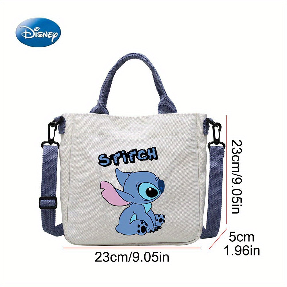 Disney Licensed Stitch Canvas Tote Bag, Student Shoulder Crossbody Bag With Removable Strap